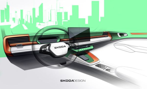 Škoda präsentiert erste Innenraumskizzen und gibt den Termin für die Weltpremiere des Epiq bekannt